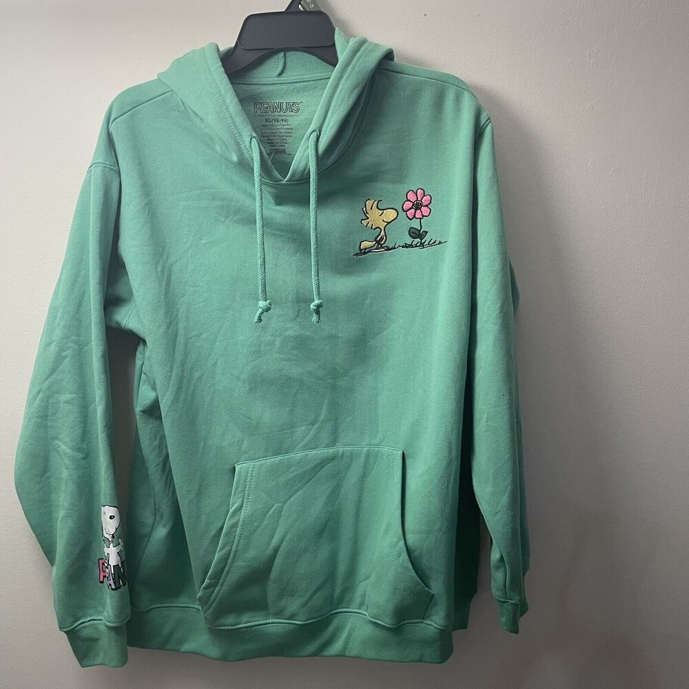 PEANUTS WOODSTOCK,SNOOPY "LET LOVE GROW" GREEN HOODIE SWEATSHIRT SIZE XL NWT